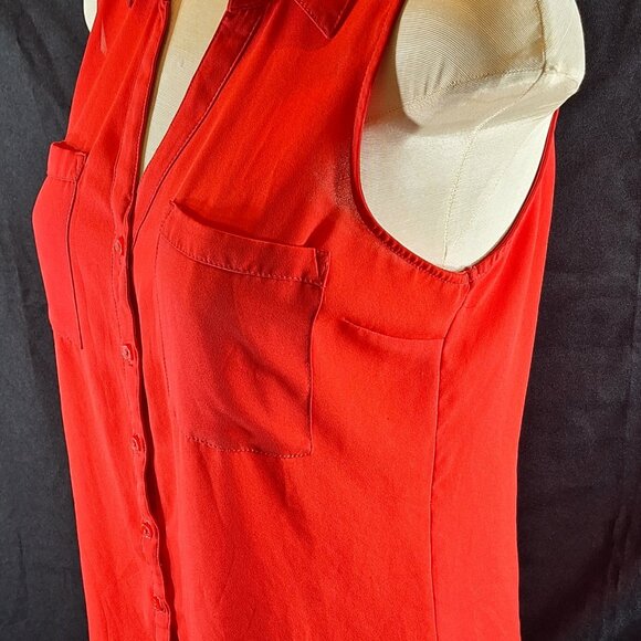 Express Portofino Sleeveless Semi Sheer Coral Red Tank w/ Strappy Yoke M - Picture 2 of 4